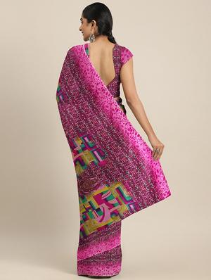 abstract printed saree with blouse - 17419615 - Standard Image - 2