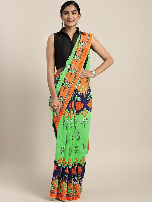 floral printed saree with blouse - 17419626 - Standard Image - 1