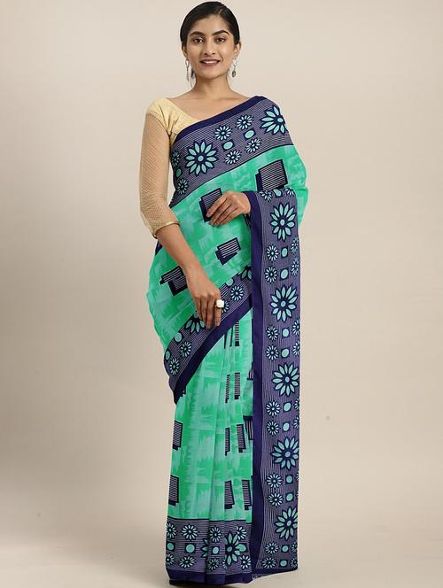 turquoise georgette printed saree with blouse - 17419630 - Standard Image - 1