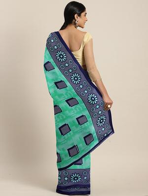 turquoise georgette printed saree with blouse - 17419630 - Standard Image - 2