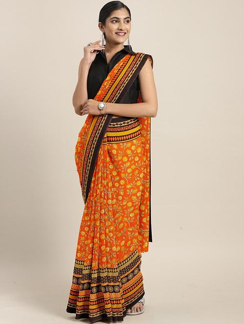 floral printed saree with blouse - 17419639 - Standard Image - 1
