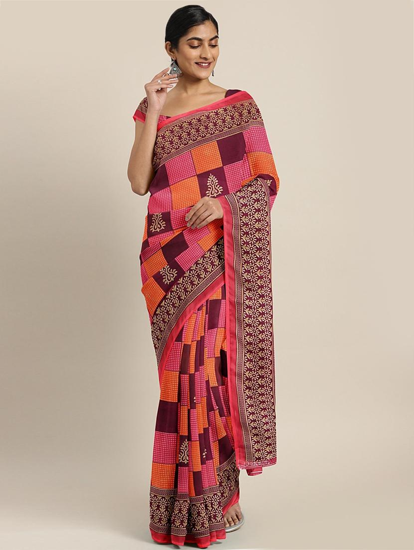 geometrical printed saree with blouse - 17419646 - Zoom Image - 1
