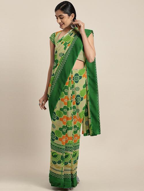 floral printed saree with blouse - 17419651 - Standard Image - 1