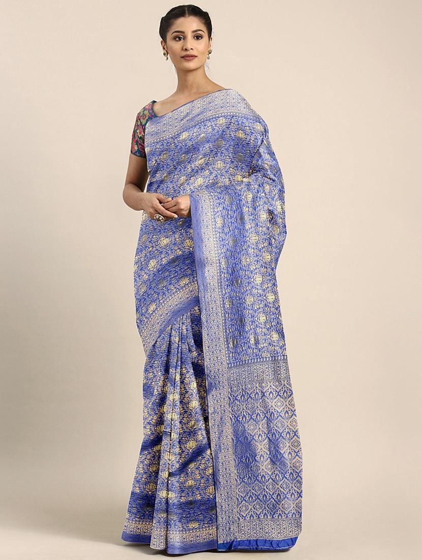floral woven saree with blouse - 17419676 - Zoom Image - 1