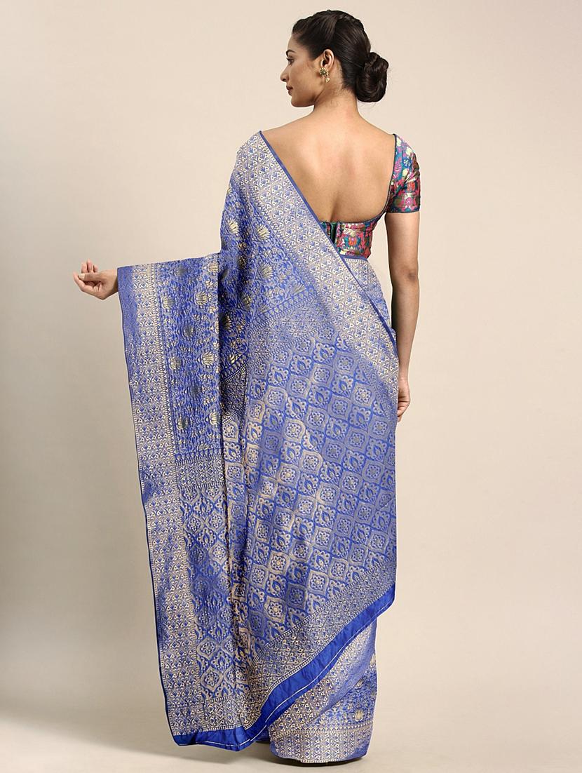 floral woven saree with blouse - 17419676 - Zoom Image - 2
