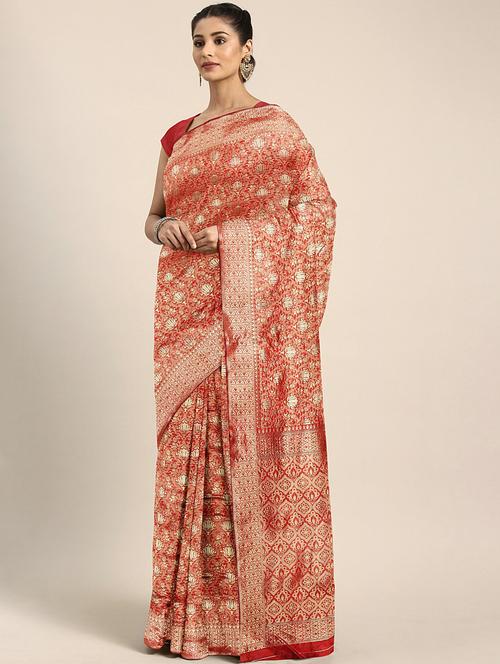 floral woven saree with blouse - 17419677 - Standard Image - 1