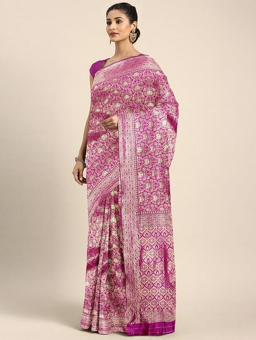 floral woven saree with blouse - 17419678 - Standard Image - 1
