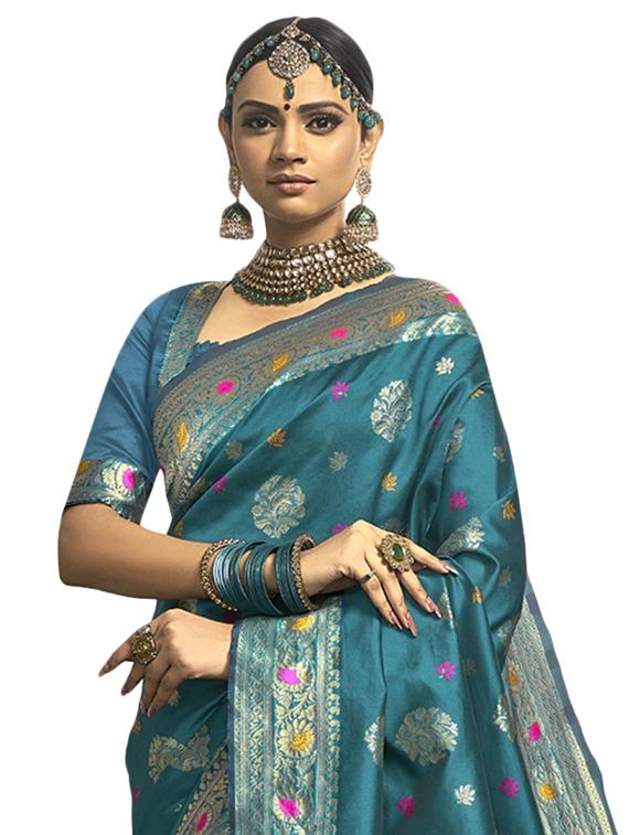 ethnic motif kanjivaram saree with blouse - 17419779 - Zoom Image - 2