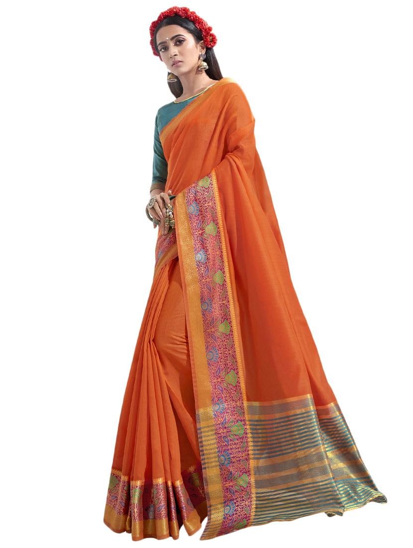 solid plain saree with blouse - 17419782 - Zoom Image - 1