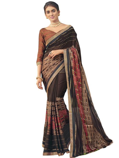 abstract printed saree with blouse - 17420009 - Standard Image - 1