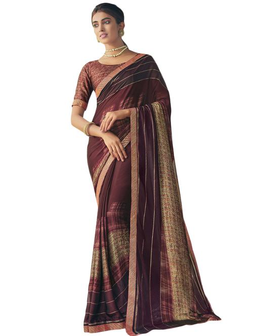 abstract printed saree with blouse - 17420011 - Standard Image - 1