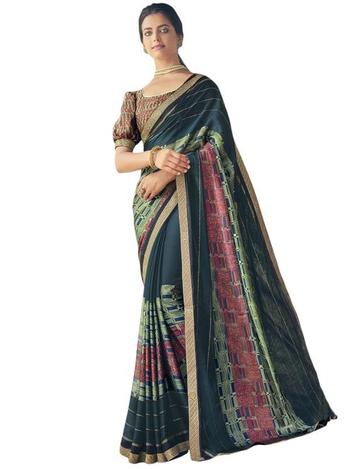striped printed saree with blouse - 17420013 - Standard Image - 1