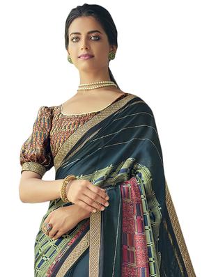striped printed saree with blouse - 17420013 - Standard Image - 2