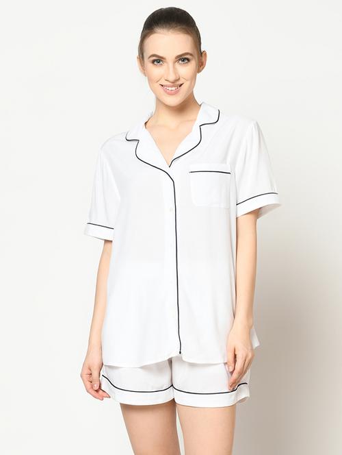 contrast piped shorts nightwear set - 17420111 - Very Small Image - 1