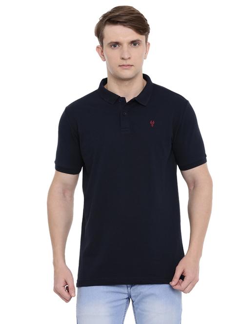navy blue solid polo t-shirt - 17420206 - Standard Image - 1