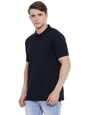 navy blue solid polo t-shirt - 17420206 - Standard Image - 2