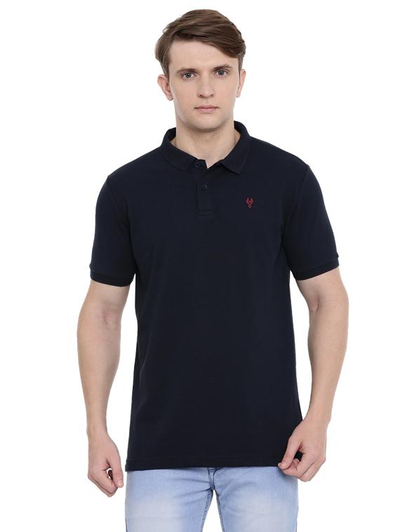 navy blue solid polo t-shirt - 17420206 - Zoom Image - 1