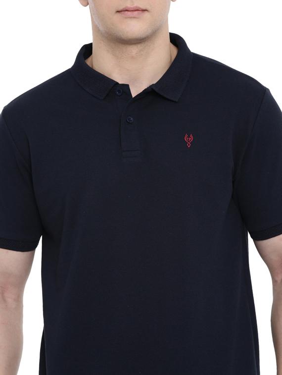 navy blue solid polo t-shirt - 17420206 - Zoom Image - 5
