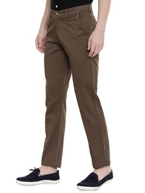brown solid flat front casual trouser - 17420276 - Standard Image - 2
