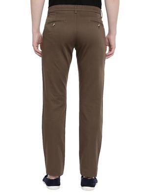 brown solid flat front casual trouser - 17420276 - Standard Image - 3