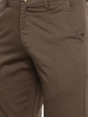brown solid flat front casual trouser - 17420276 - Standard Image - 5