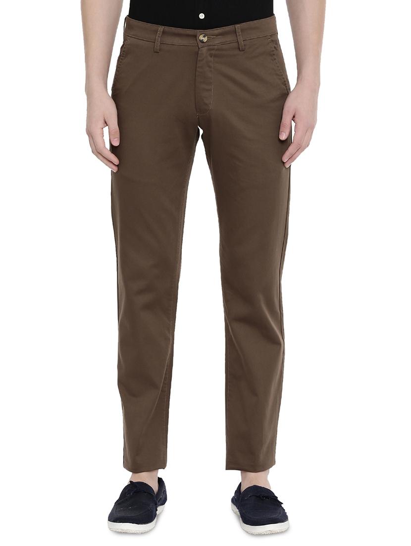 brown solid flat front casual trouser - 17420276 - Zoom Image - 1