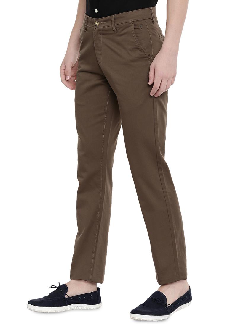 brown solid flat front casual trouser - 17420276 - Zoom Image - 2