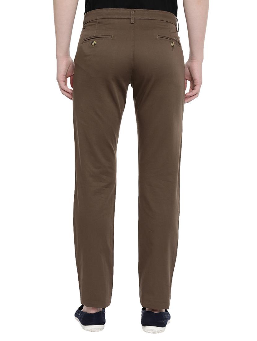 brown solid flat front casual trouser - 17420276 - Zoom Image - 3