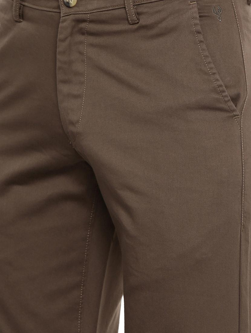 brown solid flat front casual trouser - 17420276 - Zoom Image - 5