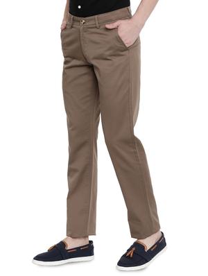 brown solid flat front casual trouser - 17420279 - Standard Image - 2