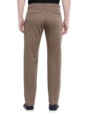 brown solid flat front casual trouser - 17420279 - Standard Image - 3
