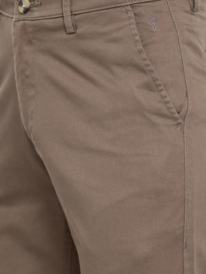 brown solid flat front casual trouser - 17420279 - Standard Image - 5