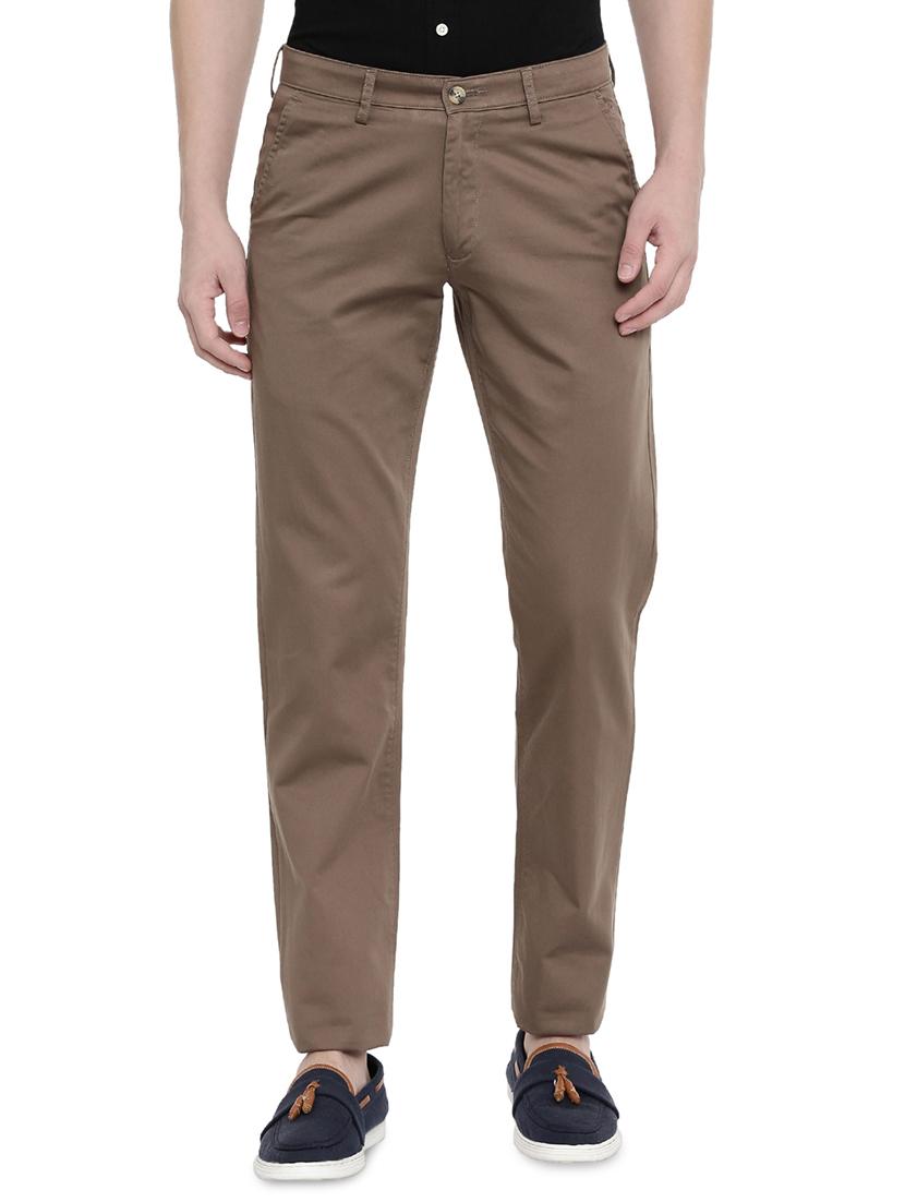 brown solid flat front casual trouser - 17420279 - Zoom Image - 1