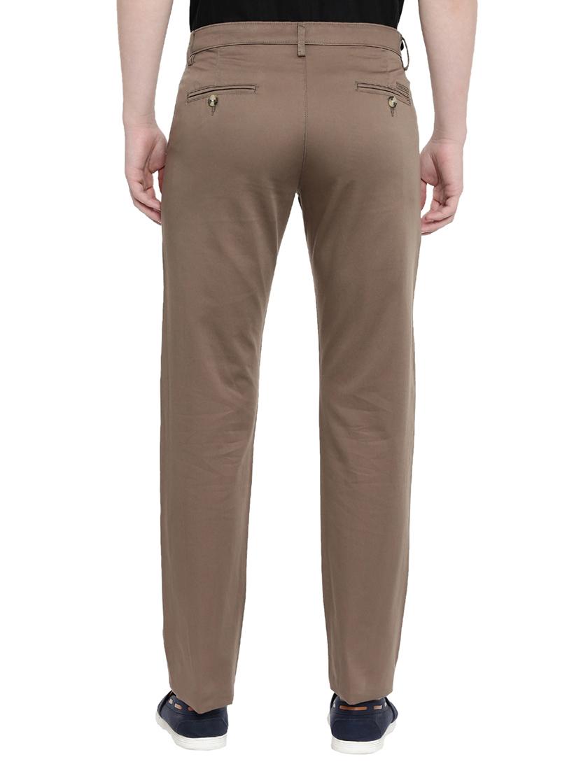 brown solid flat front casual trouser - 17420279 - Zoom Image - 3