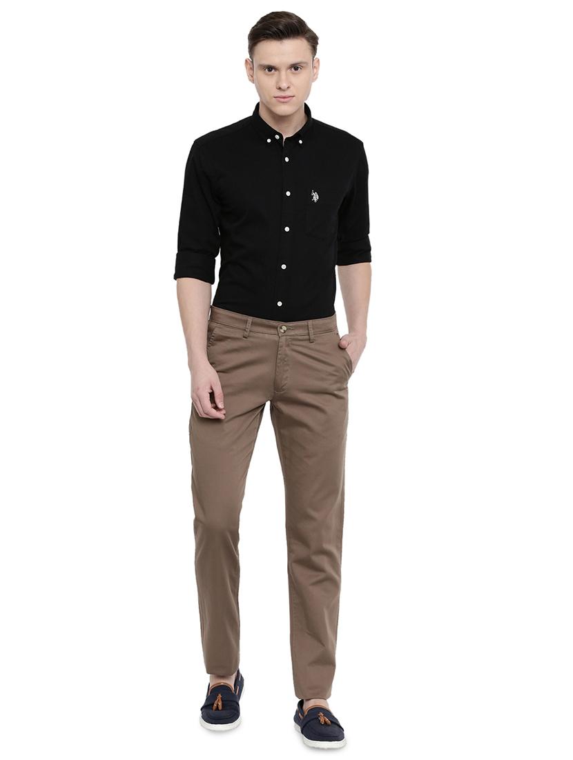 brown solid flat front casual trouser - 17420279 - Zoom Image - 4