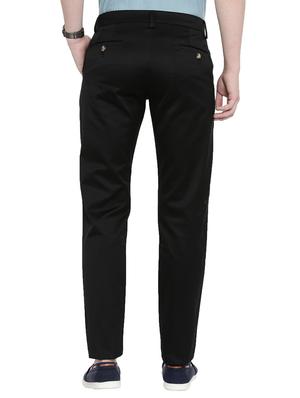 black solid flat front casual trouser - 17420282 - Standard Image - 3