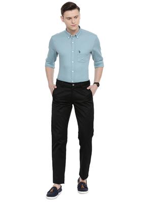 black solid flat front casual trouser - 17420282 - Standard Image - 4