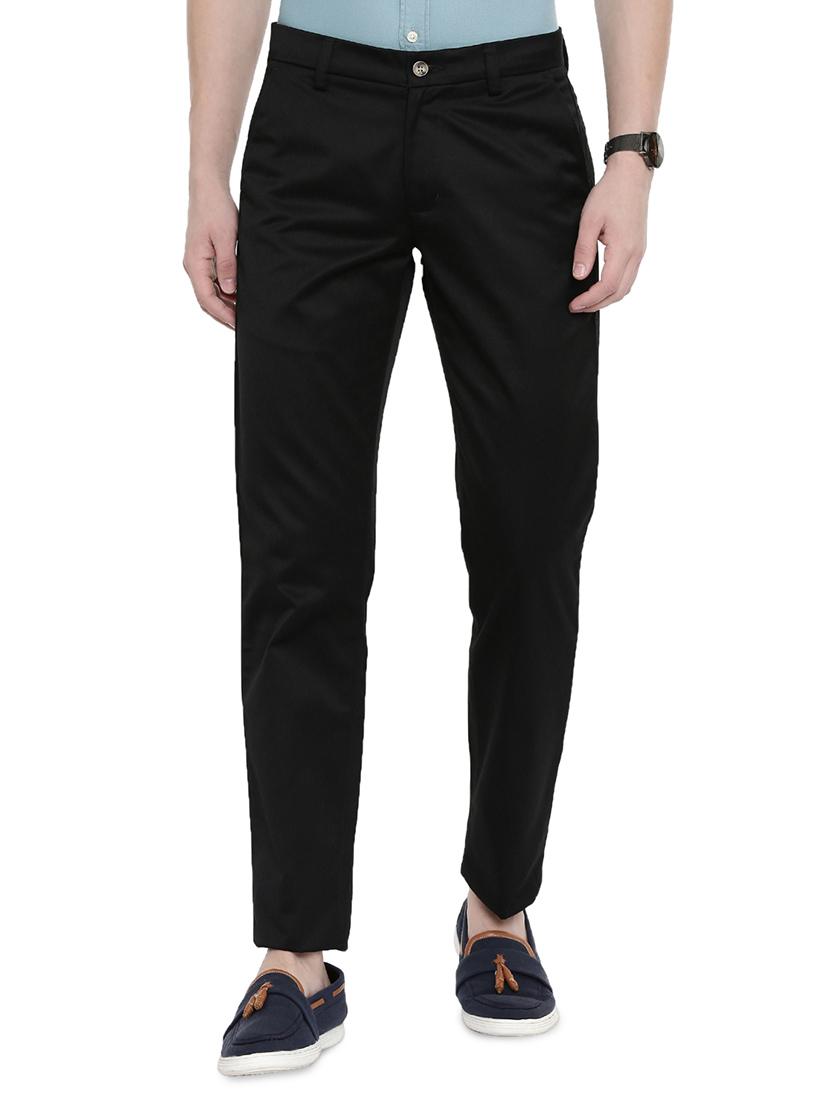 black solid flat front casual trouser - 17420282 - Zoom Image - 1