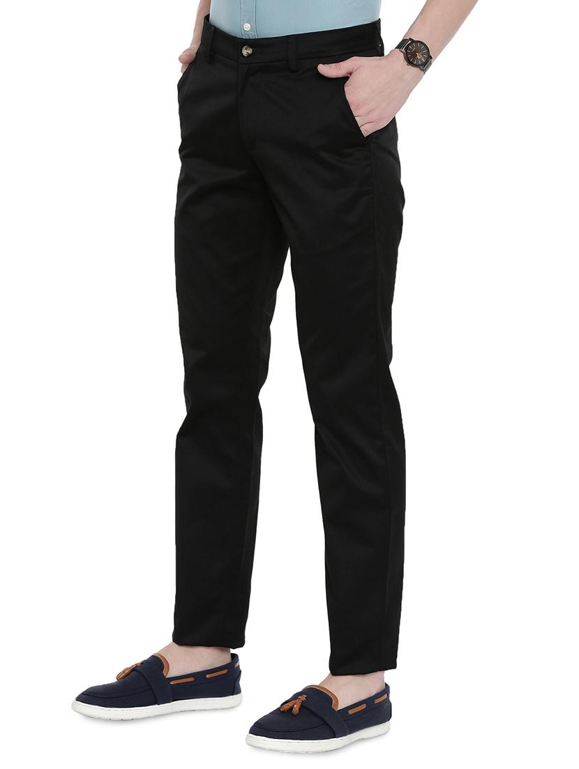 black solid flat front casual trouser - 17420282 - Zoom Image - 2