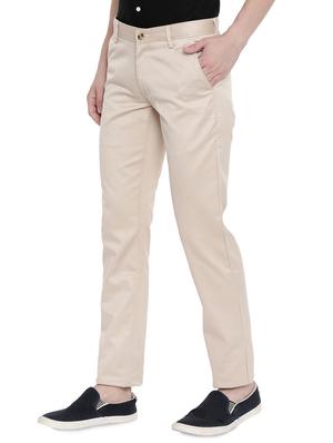 cream solid flat front casual trouser - 17420289 - Standard Image - 2