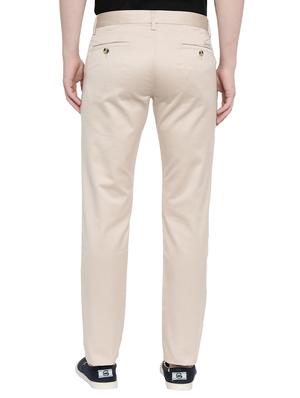 cream solid flat front casual trouser - 17420289 - Standard Image - 3
