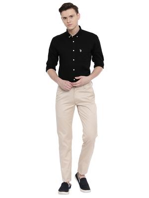 cream solid flat front casual trouser - 17420289 - Standard Image - 4