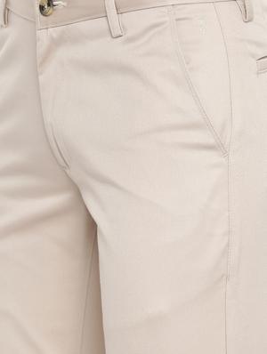 cream solid flat front casual trouser - 17420289 - Standard Image - 5