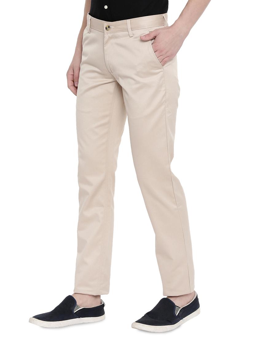 cream solid flat front casual trouser - 17420289 - Zoom Image - 2