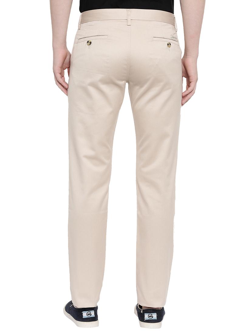 cream solid flat front casual trouser - 17420289 - Zoom Image - 3