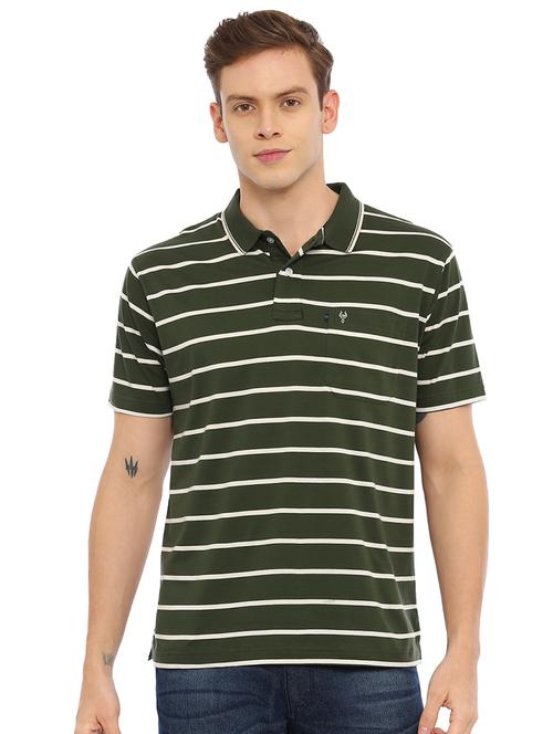 olive green striped polo t-shirt - 17420447 - Standard Image - 1