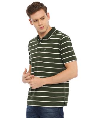 olive green striped polo t-shirt - 17420447 - Standard Image - 2
