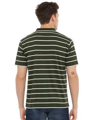 olive green striped polo t-shirt - 17420447 - Standard Image - 3