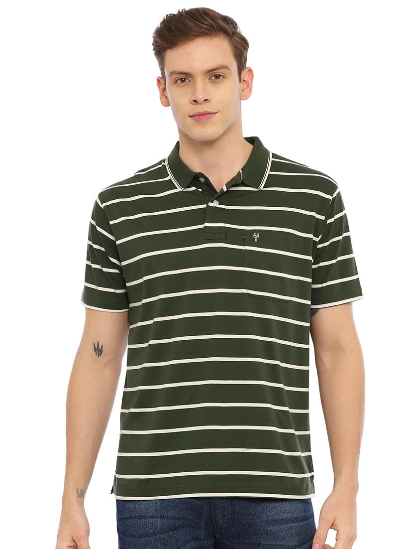 olive green striped polo t-shirt - 17420447 - Zoom Image - 1