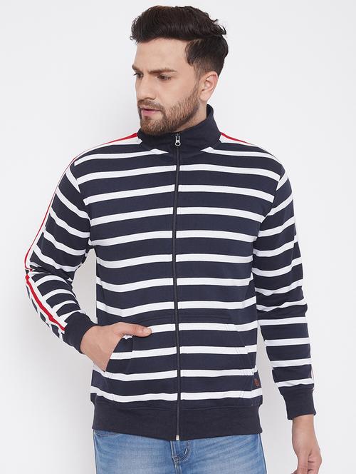 navy blue striped casual jacket - 17420634 - Very Small Image - 1
